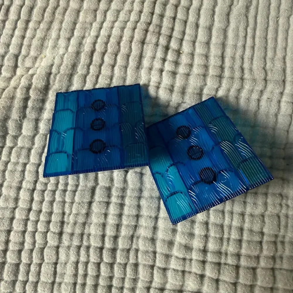 2 Duplo Lego Blue Shingled Roof Slope Bricks Pieces Transparent Top Bob Builder